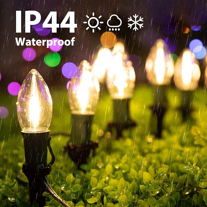 Brightown 2 Pack C9 Christmas Pathway Lights Outdoor Total 51.4 FT 40 LED C9 Pathway Lights Waterproof Connectable Christmas Walkway Light for Yard Ground Sidewalk Driveway Warm White