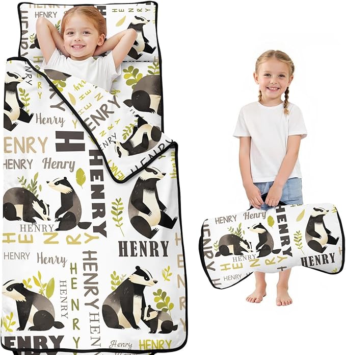 Personalized Toddler Nap Mat – Custom Name Sleeping Bag with Pillow &amp Blanket Roll-Up Nap Mats for Daycare