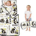 Personalized Toddler Nap Mat – Custom Name Sleeping Bag with Pillow &amp Blanket Roll-Up Nap Mats for Daycare