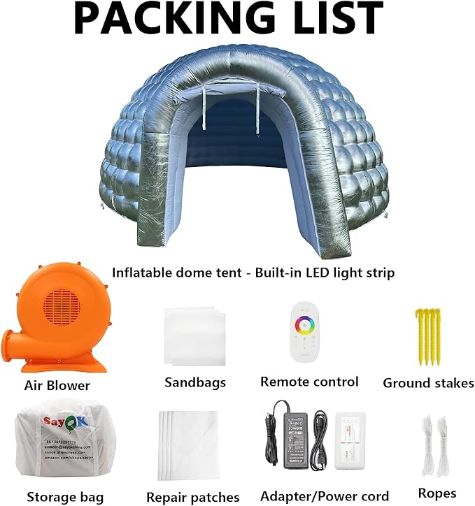 SAYOK Outdoor Portable Inflatable Igloo Dome Tent with Led Light for Party Wedding Event Camping