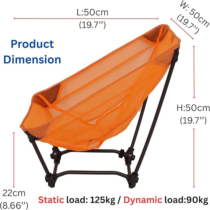 Ultralight Backpacking Chair Aluminium Alloy Legless Ground Chair Foldable Camping Chair for Adult Hiking Camping Picnic Fishing RV Balcony Paddleboard Beach Indoor (Orange)
