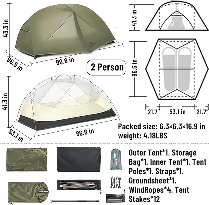 Naturehike 2025 Mongar Pro/Base Camping Tent 1-3 Person Ultralight Backpacking Tent 20D Nylon 3 Season Waterproof Mongar 2 Person Hiking Tent for Backpacker Trip Solo Camping