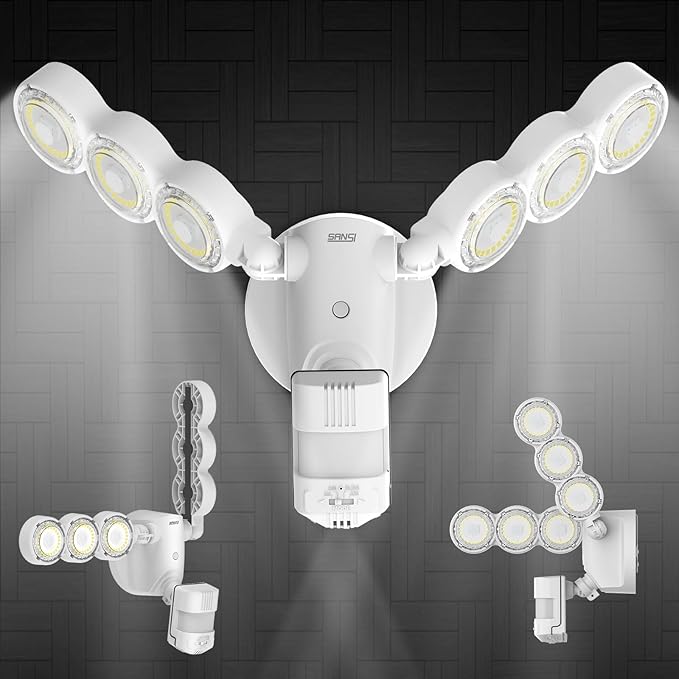 SANSI 45W 6000LM Motion Sensor Outdoor Lights 5000K 600W Equiv LED Outdoor Lights for House 4 Modes Wide 320° Angle Flood Lights Outdoor for Yard Soffit Garage Doorways IP65 Waterproof