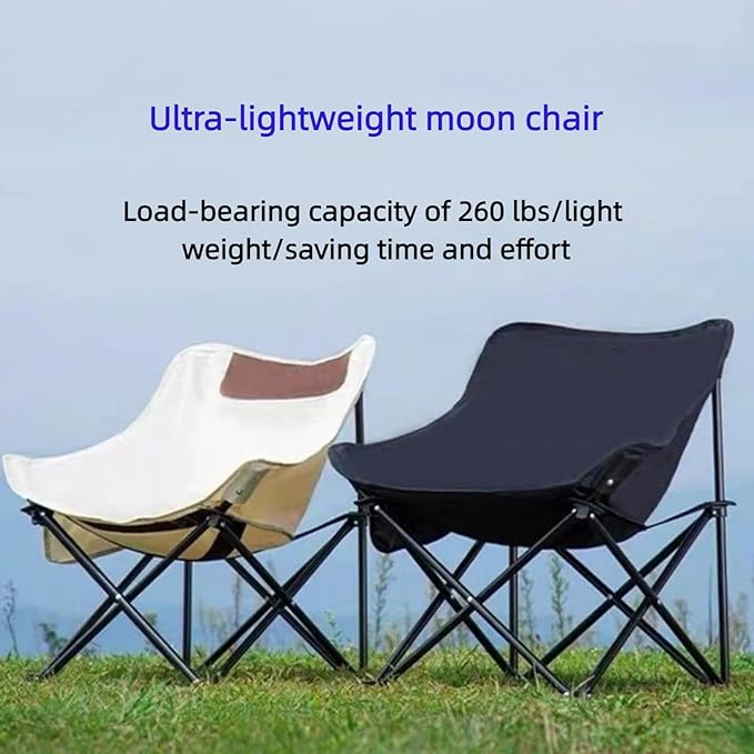 Outdoor Portable Folding Chair Moon Chair Camping Chair Dinner Painting car Fishing Leisure Chair Alloy Steel Bracket 600D Oxford Cloth. (White)