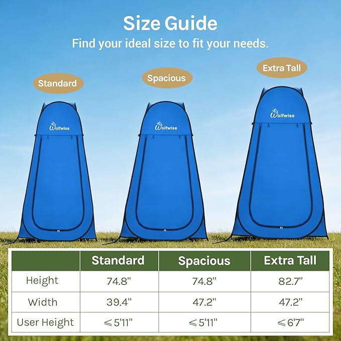 Wolfwise Pop Up Shower Tent Portable Instant Changing Tent with Ventilation Window &amp Carry Bag Privacy Bathroom Toilet for Beach Camping &amp Outdoor Width 40  Height 75  Blue