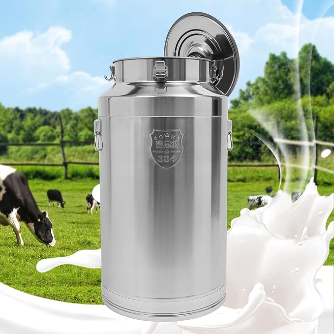Stainless Steel Milk Can 88L/23.3Gal Storage Bucket Airtight Canister with Lid Wine Oil Beverage Storage Container for Kitchen Restaurant Party W15.8*H29.1in