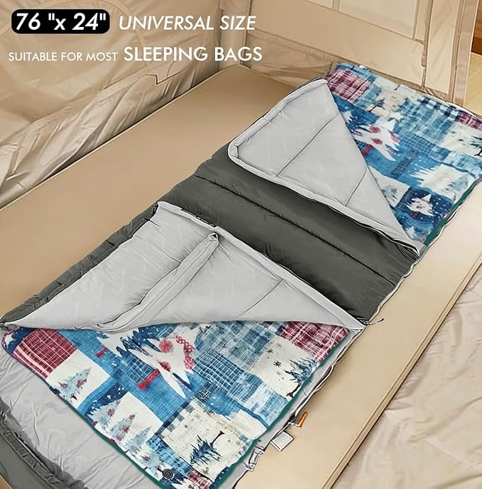 Heated Sleeping Bag pad 3 Adjustable Temperature Levels Heated Sleeping Bag Liner for Cold Weather Backpacking or Hiking Multi USB Power Supported (Christmas Tree 76 x 24)