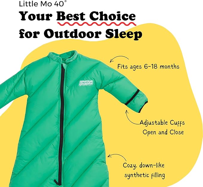 Morrison Outdoors Little Mo 40° Baby Sleeping Bag (6-18 Months) The Camping Sleeping Bag for Babies and Toddlers with Adjustable Open-and-Close Cuffs and Thick Lofty Insulation.