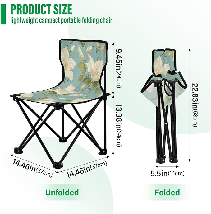 KLL Chic White Clematis Flowers Teal Background Compact Portable Beach Chairs for Traveling Ultralight Beach Chair Carry Bag Included Hiking Chairs Backpacking Ultralight for Outside Outdoor
