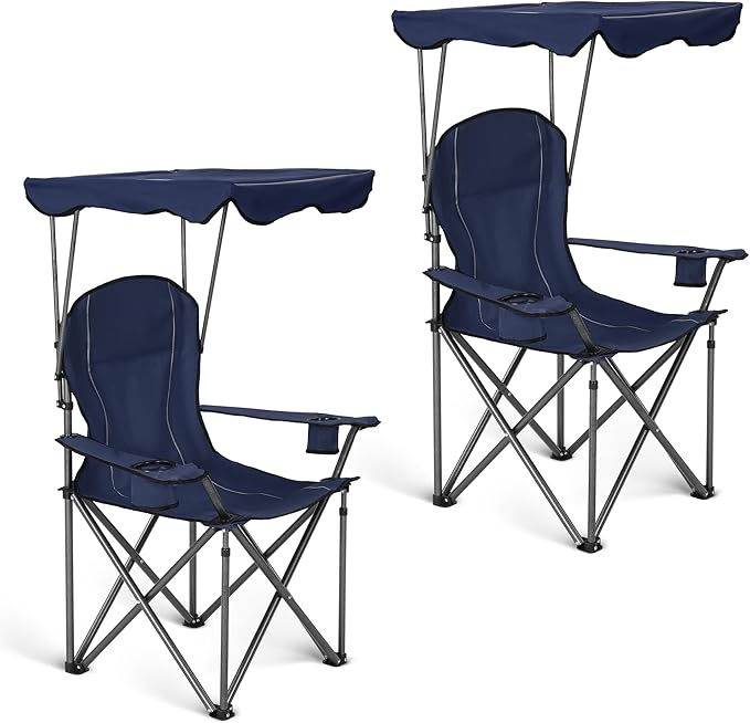 HIGH POINT SPORTS Heavy Duty Canopy Lounge Chair Sunshade Hiking Travel Chair Foldable Canopy Shade Chair for Outdoor Camping Patio Support 350 LBS 2 Pack Navy