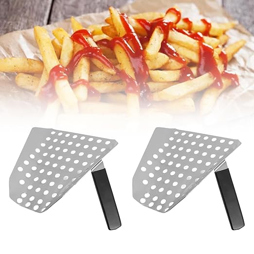 ANGGREK Fries Scoop Stainless Steel Ergonomic French Fry Scooper with Holes for Popcorn Lightweight Design for Quick Serving at Events or Home