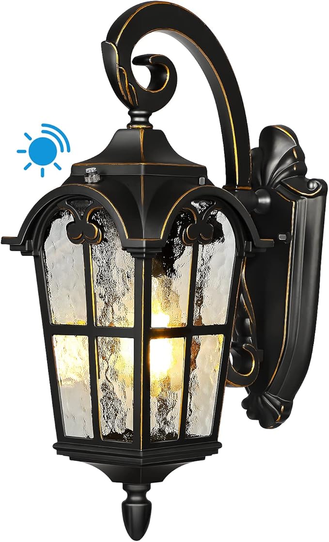 DEWENWILS Dusk to Dawn Outdoor Wall Light Waterproof Exterior Light Fixture Black Roman 17.7 H Wall Mount Sconce Porch Lights Outside Wall Lantern for House Garage Patio E26 Socket