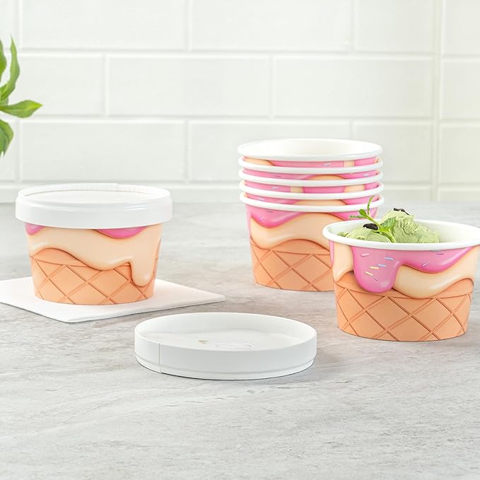 Restaurantware LIDS ONLY: Coppetta 3.82 x 0.63 Inch To Go Cup Lids 200 Durable Ice Cream Cup Lid - With Plastic Spoon For Hot &amp Cold Foods White Paper Disposable Lid For Dessert Cups