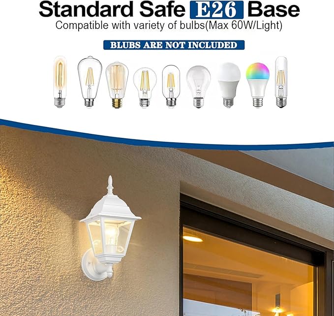 Outdoor Wall Lantern 2 Pack White Waterproof Porch Light with Clear Glass Weather-Resistant Aluminum Sconce for Garage Patio Garden Front Door E26 Bulb (Bulbs Not Included)