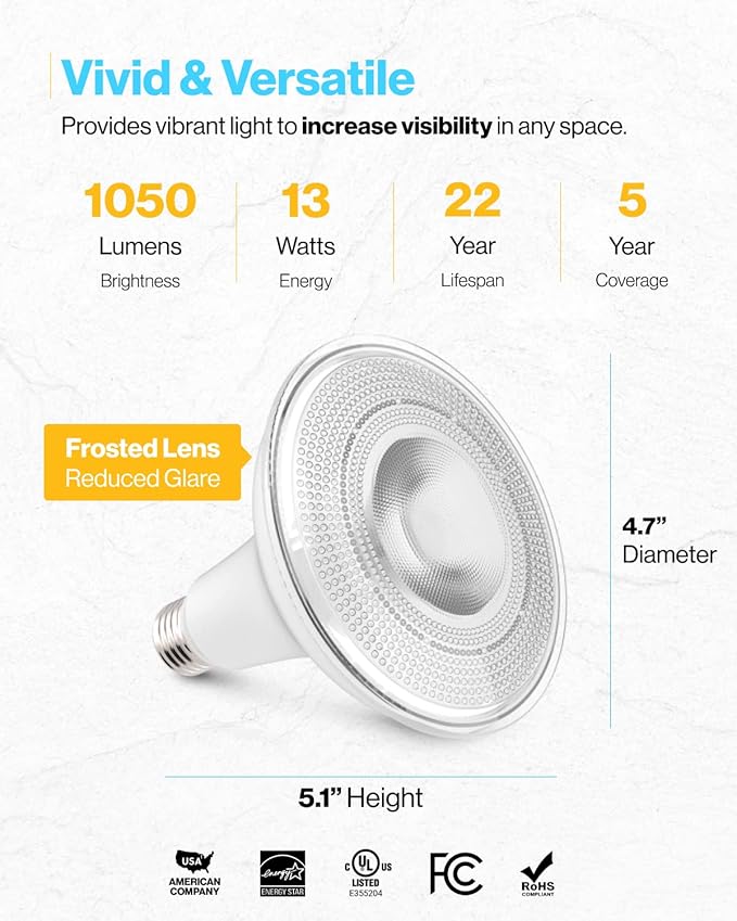 Sunco 96 Pack Outdoor LED Flood Home Patio Driveway Light Waterproof PAR38 LED Bulb CRI90 2700K Soft White1050 Lumens 100W Equivalent 13W Dimmable Wet-Rated E26 Base UL