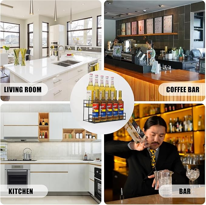 Coffee Syrup Rack &amp Syrup Holder – Loved by 5000+ Coffee Fans! 2-Tier Rustproof Rack Fits 750ml Torani &amp Monin Bottles Holds 10 Elevate Coffee Bars Kitchens Pubs Restaurants &amp Parti