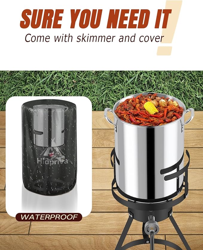 30QT Turkey Fryer with Waterproof Cover | Stainless Steel | Propane Burner | 50000 BTU | CSA Certified | Outdoor Deep Fryers with Basket | Ideal for Turkey Frying &amp Seafood Boil