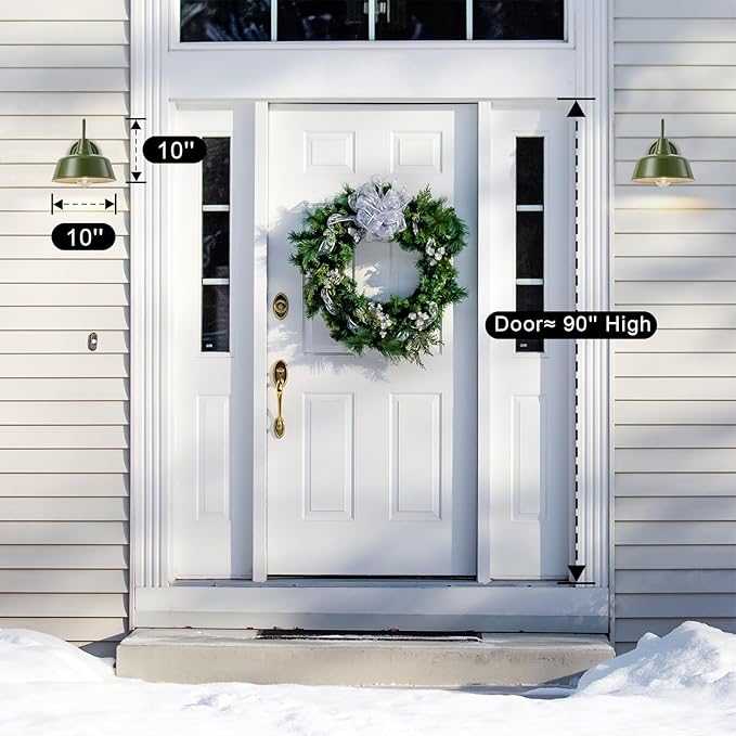 10-Inch Olive Green Gooseneck Barn Lights (2-Pack) - Rustic Outdoor Wall Sconces for Farmhouse Porch &amp Garage Weather-Resistant Metal Exterior Light Fixture with Dome Shade