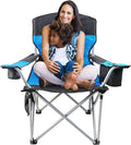 Oversized Camping Chairs for Adults Heavy Duty 500lbs Heavy Duty Beach Chairs for Adults Folding Chair with Cooler Bag &amp Cup Holder Side Pocket Blue &amp Black