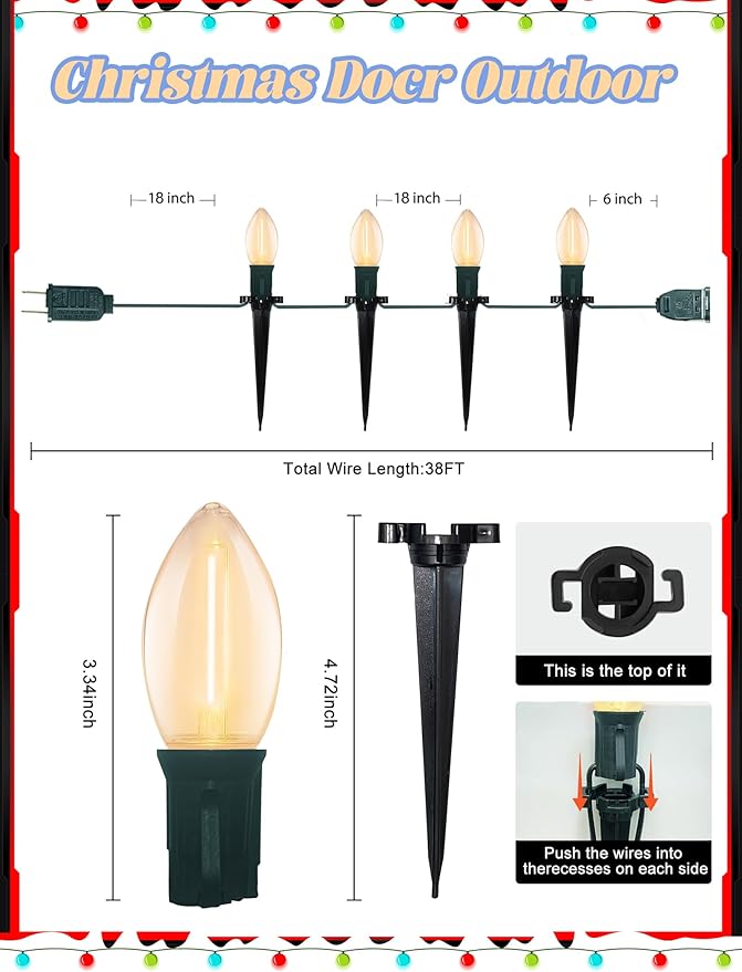 C9 LED Christmas Pathway Lights 38FT Outdoor Warm White Pathway Markers Lights with 25 Stakes Connectable Waterproof Outside Christmas Decorations for Xmas Party Decor Patio Yard Lawn Garden