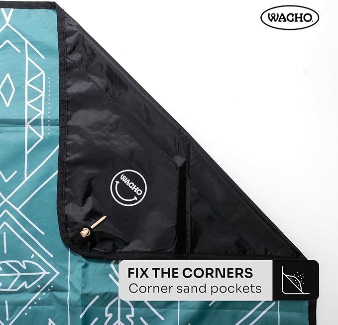Wacho Waterproof Picnic Blanket – Large Sandproof Outdoor Mat with Carry Bag for Beach Camping Park &amp Travel Foldable Lightweight Easy to Clean &amp Portable Ground Cover for Families