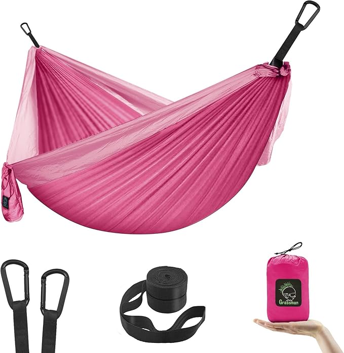 GRASSMAN Kids Hammock-Small Camping hammocks Portable Camping Gear for Child Indoor/Outdoor use with Tree Straps &amp Carabiners Pink