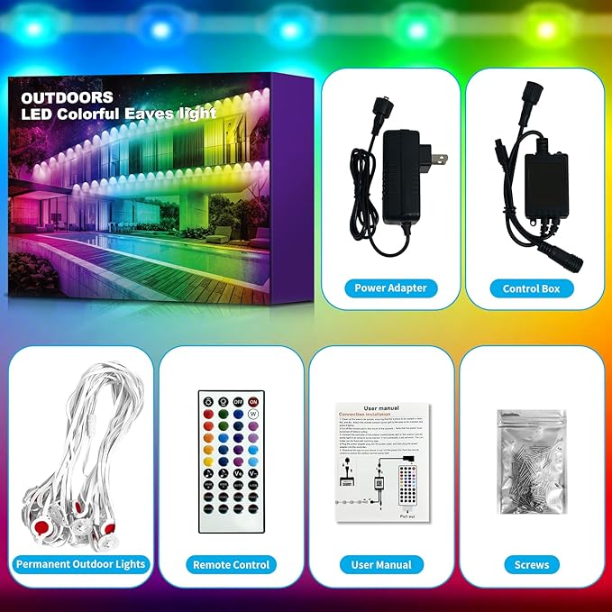 XINKAITE 300FT Permanent Outdoor Lights with 150 LEDs - Smart RGB+IC with 16 Million Colors IP67 Waterproof App &amp Remote Control Hundreds of Modes for Holidays Christmas &amp Home(2 Rolls 150