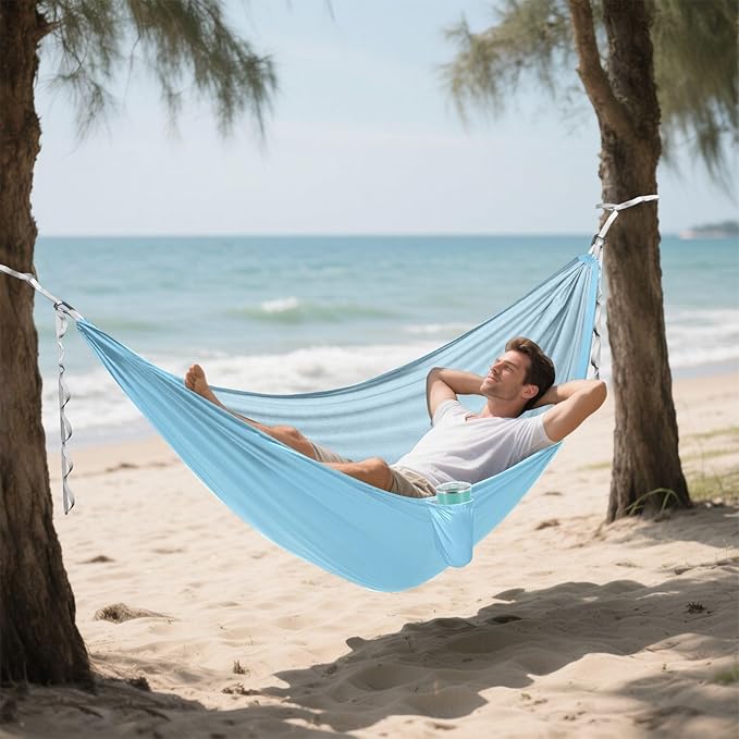 Folding Hammock Cute Blue Camping Gear with 2 Tree Straps 114 x 54