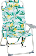 Backpack Beach Chairs Low 5 Position Beach Chair with Pouch Straps Folding Lightweight Reclining Aluminum Lay Flat Single (Lemon High)