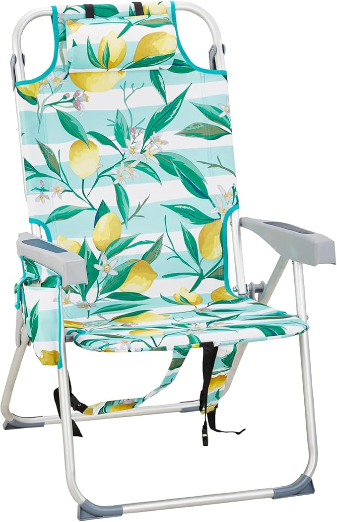 Outvita Backpack Beach Chair 5 Level Adjustable Positions Beach Chair with Back Storage Bag Cooler Pouch and Side Bags for Beach Poolside Lawn