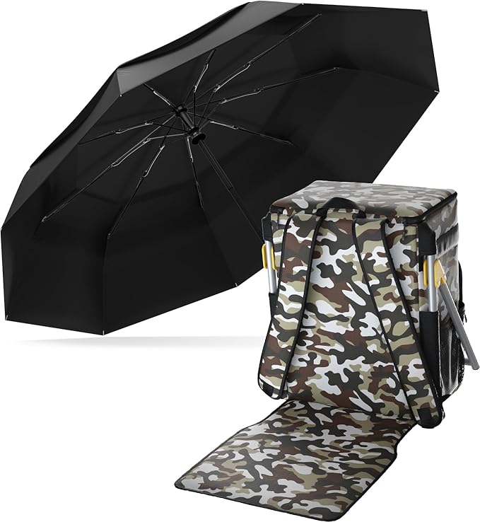Everlasting Comfort Cooler Backpack Chair and Travel Umbrella – Built-in Seating and Weather Protection for Beach Park and Outdoor Events