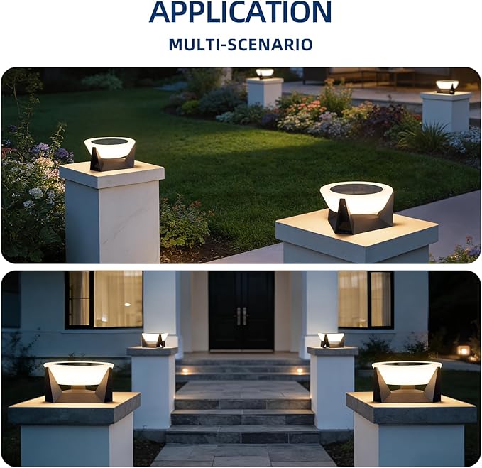 Solar Post Lights 11.02 Pillar Light Outdoor Waterproof 3000K Column Lights Solar Powered Lamp Post Lighting Modern Column Lamps Dusk to Dawn Lantern for Patio Fence Deck Garden Posts