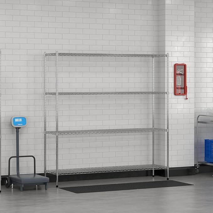 Commercial NSF Listed Chrome Stationary Wire Shelving Kit 18 x 72 x 74 with 4 Shelves Perfect for Warehouse Walk-in Refrigerator Freezer Grocery Store Restaurant Dishroom
