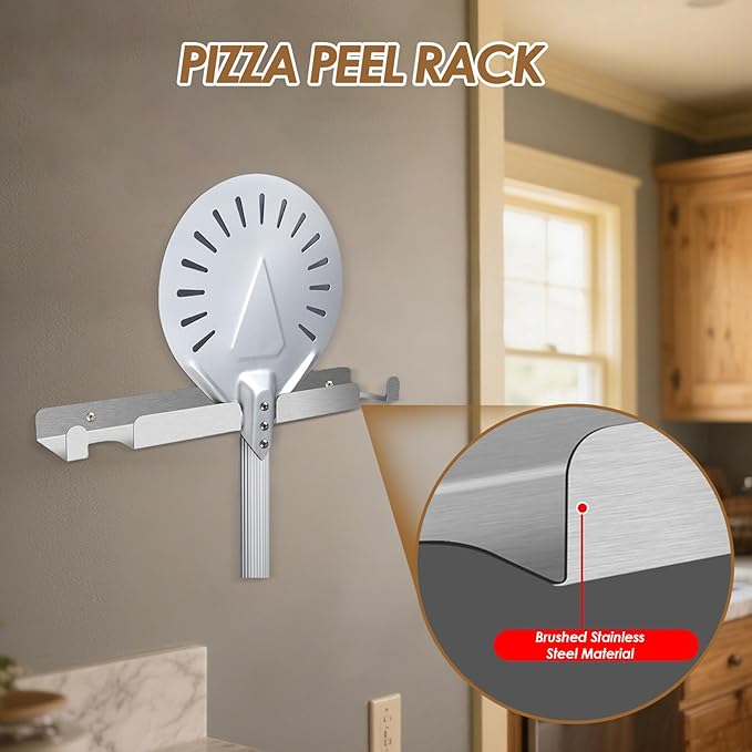 Stainless Steel Peel Rack 16.3 Inch - Wall Mounted Tool Holder | Commercial Kitchen Organizer Shelf for Shovel Spatula Brush Spoon Storage Restaurant Shop Utensil Display Space Saving Installation