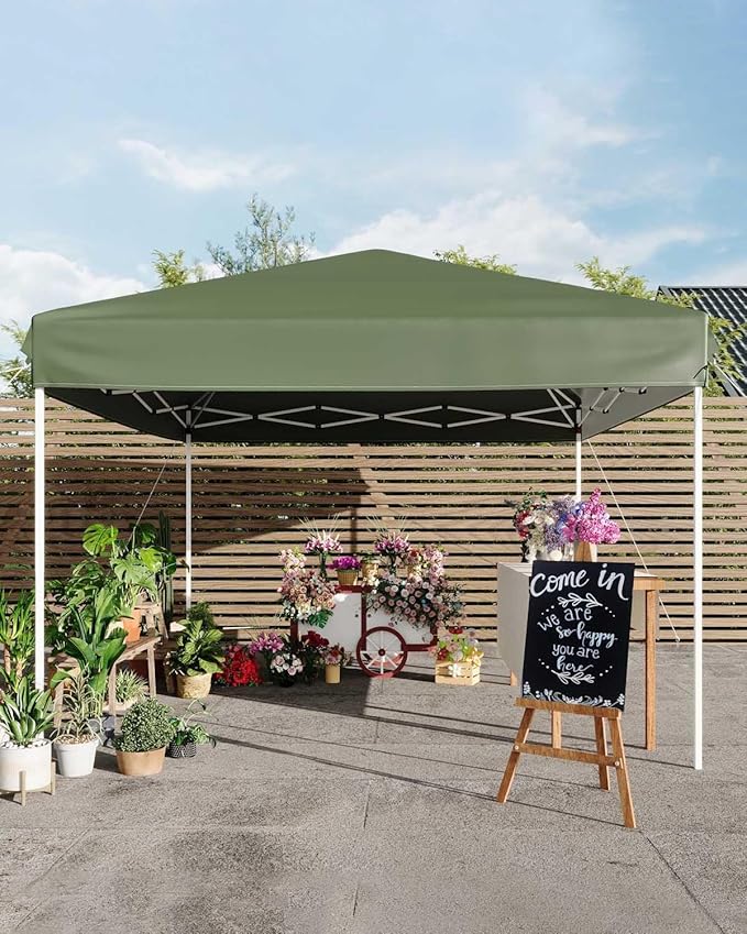 10x10 FT Pop Up Canopy Tent – Outdoor Sun Shade Shelter 3 Adjustable Heights Easy Setup 4 Sandbags &amp Carry Bag Great for Camping Backyard Parties Commercial Storage – Green