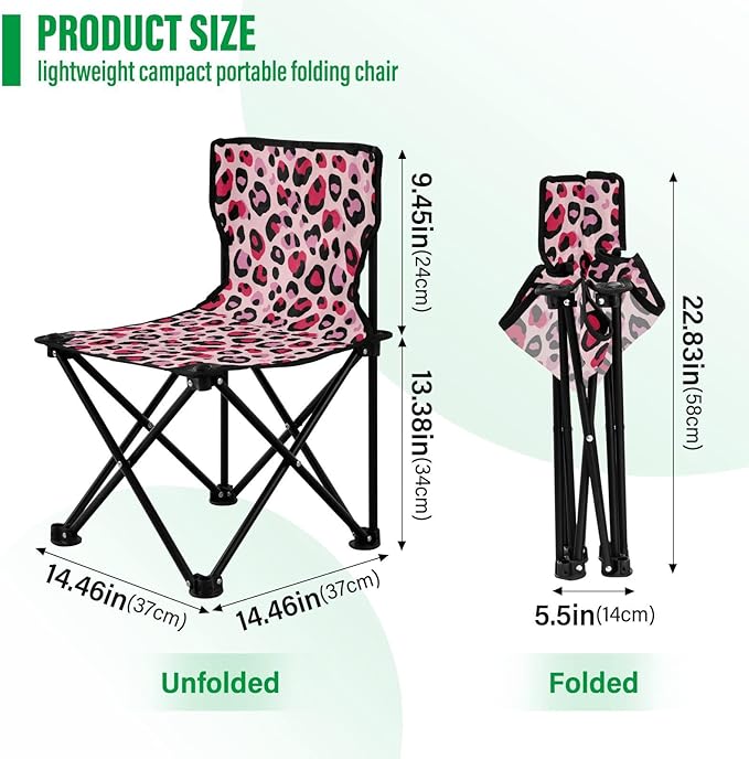 Gredecor Foldable Beach Chair Small Camping Chair Lightweight Camp Chair Outdoor Camping Chair Leopard Skin Pink Color