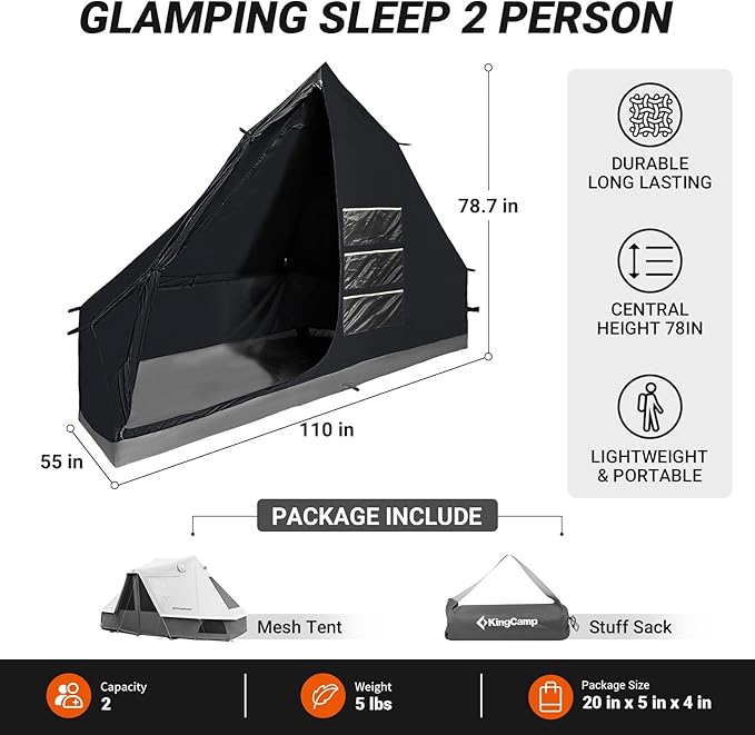KingCamp Khan Inner Tent for 2 Person Dark Room Tent with High Density Mesh Lightweight Waterproof Windproof for Camping Backpacking Hiking Fishing RV