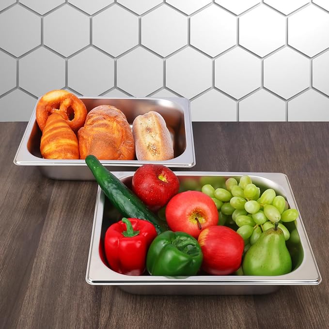 5 Pack 1/2 Size 2.6 Inch Deep Steam Table Pan Silver 201 Stainless Steel Chafing Pan Half Size Hotel Steam Pans for Weddings Parties Restaurants Cafeterias and Hotels