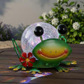 Solar Lights Outdoor Frog Garden Decor with Crackle Glass Globe Lights - Cute Metal Frog Decor for Yard Lawn Patio Porch Pathway Tabletop Housewarming Gifts for Mom Women