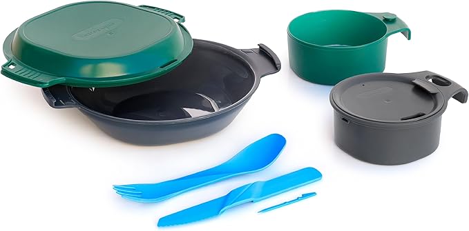 humangear GoKit+ Deluxe - 8-Tool Personal Mess Kit Lightweight Camping Dish Set Backpacking Utensils Dual-Mode Insulated Cup Snap-Together Bowl &amp Plate System with Knife &amp cupCUP