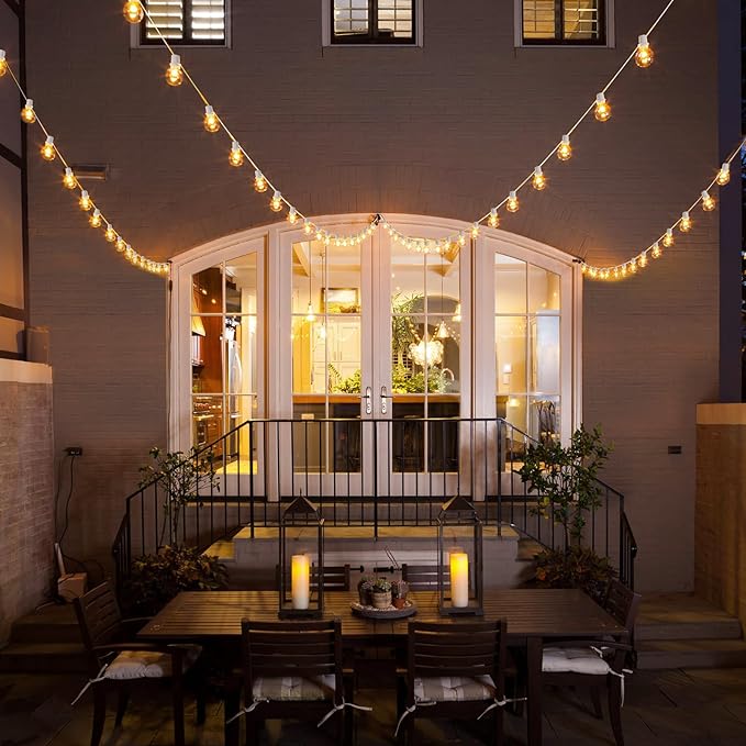 Mlambert 48Ft Solar String Lights Outdoor Waterproof Patio Lights with 18 Shatterproof G40 Bulbs(1 Spare) Led Light for Backyard-White Wire