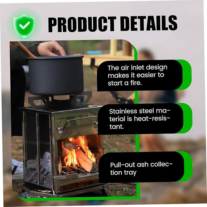 Camping Wood Stove Foldable Stainless Steel Portable Wood Burning Stove Portable Grill Charcoal Mini Outdoor Cooking for Hiking Backpacking BBQ