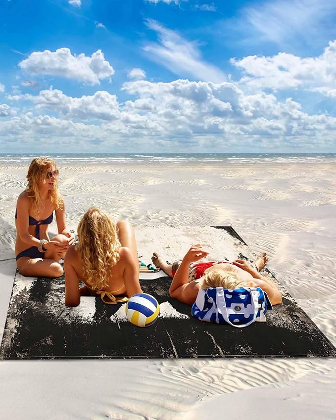 Beach Blanket Waterproof Sandproof Oversized Forest Brown Bear Silhouette Beach Mat with Corner Stakes Sand Pockets Minimalist Modern Art Outdoor Picnic Mat for Travel Camping Hiking 118x108In
