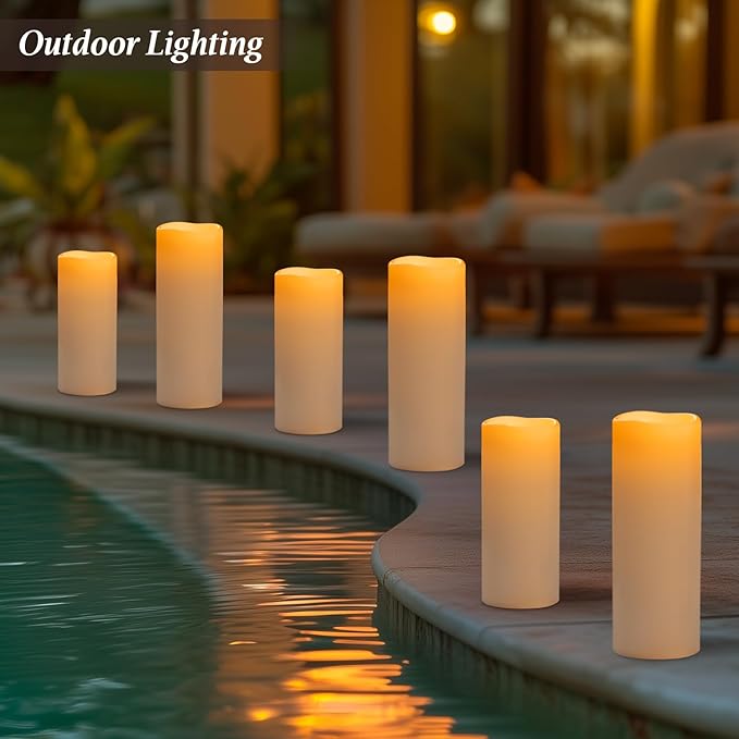 5 x 14 White Large Waterproof Outdoor Flameless Candles Battery Operated LED Flickering Pillar Candles with Remote and Timer for Indoor Outdoor Lanterns Long Lasting Set of 2