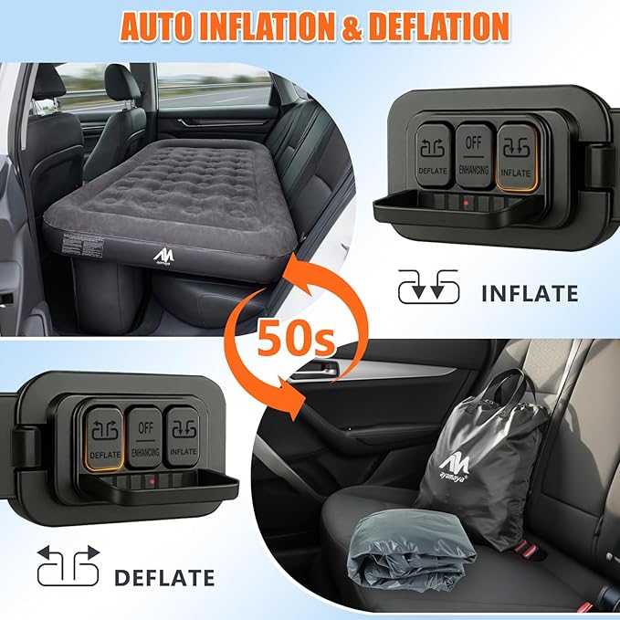 AYAMAYA Car Air Mattress Back Seat Inflatable Car Bed with Built-in Cordless Rechargeable Air Pump for SUV Sedan All-in-One Car Mattress with Pillow &amp Support Column for Camping Road Trip Tra
