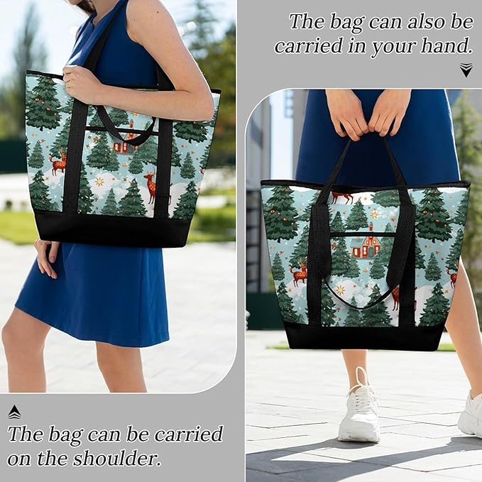 Insulated Shopping BagLarge Reusable Cooler Bags Christmas Holiday Printed Foldable Shopping BagTravel Waterproof Shoulder Bag
