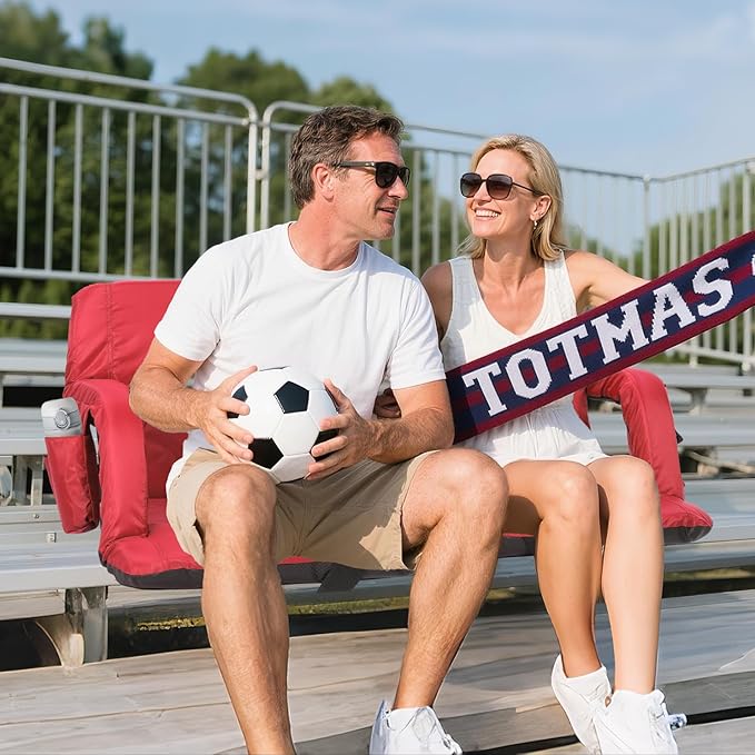 Sportneer Stadium Seats with Back Support: 2.5'' Thick Comfy Cushion 6 Adjustable Angle Bleacher Seat with Armrest - 2 Large Pockets 2 Cup Holders Stadium Chair for Sport Events Concerts Parks