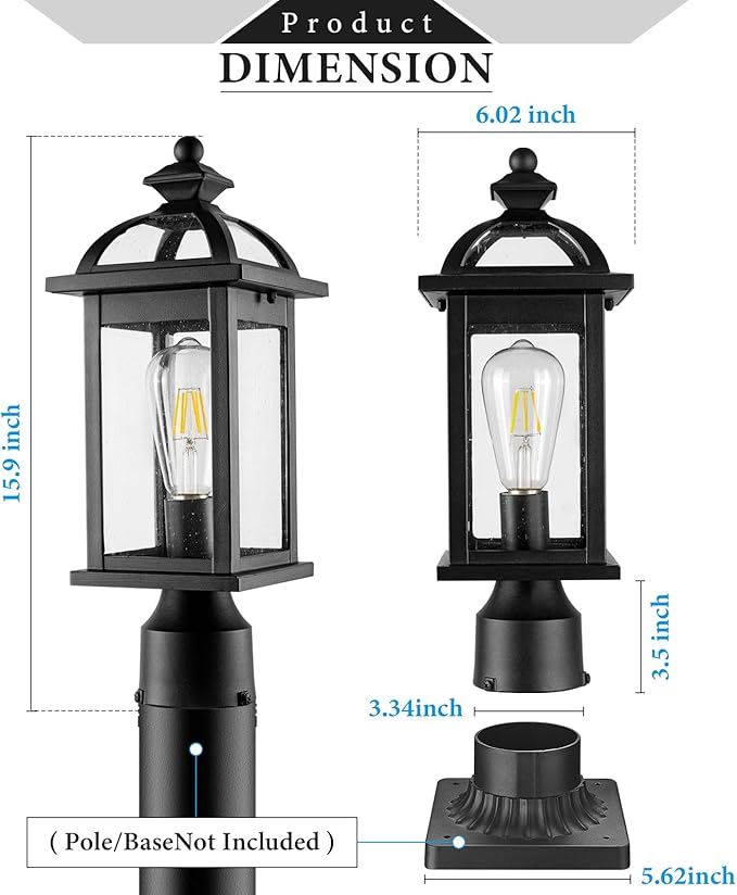 Darkaway Outdoor Post Lights Lamp Posts Outdoor Lighting Waterproof Aluminum Post Lights Exterior Light Fixtures with GlassFence Pole Lights for Yard Patio Garage （2 Pack）