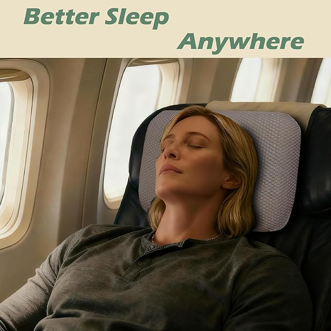 Cooling Camping Pillow Memory Foam Travel Pillow with Adjustable Buckle Strap &amp Storage Bag Compact Small Pillow for Airplane Car Lumbar Office Washable Cooling Cover Dusk Grey