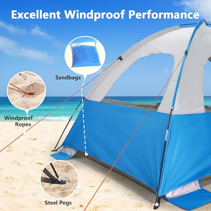 NXONE Beach Tent Sun Shelter with UPF 50+ UV Protection Lightweight Easy Setup Portable Beach Canopy for Family Large Space for Beach Camping &amp Outdoor 3/4/6 Person